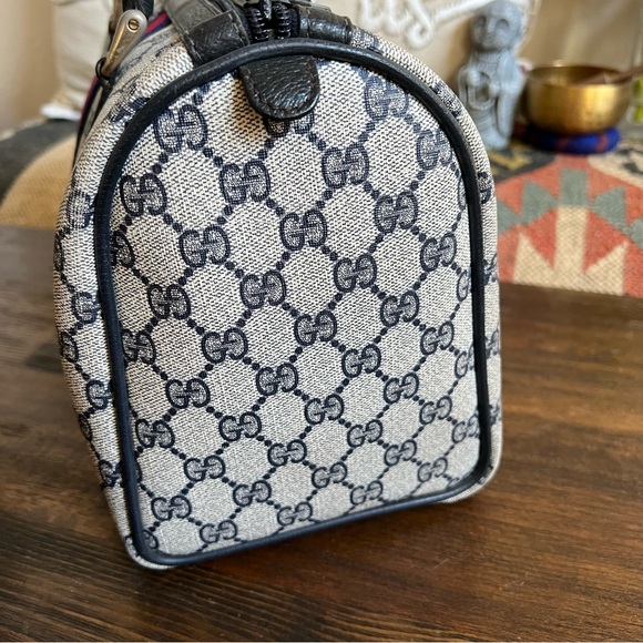GUCCI Web Sherry Line Navy Boston Bag With Authenticity Cert - Picture 6 of 17